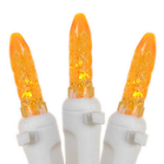 Orange (amber) LED Icicle Lights on White Wire 150 Bulbs
