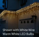 Purple LED Icicle Lights on White Wire 150 Bulbs