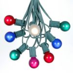 25 G30 Globe Light String Set with Multi Satin Bulbs on Green Wire