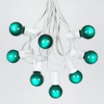 25 G30 Globe Light String Set with Green Satin Bulbs on White Wire