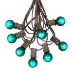 100 G30 Globe String Light Set with Green Satin Bulbs on Brown Wire