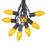 C9 25 Light String Set with Yellow Bulbs on Black Wire