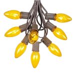 C9 25 Light String Set with Yellow Bulbs on Brown Wire