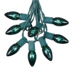 C9 25 Light String Set with Green Bulbs on Green Wire