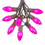 C9 25 Light String Set with Ceramic Pink Bulbs on Brown Wire