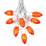 C9 25 Light String Set with Ceramic Orange Bulbs on White Wire