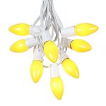 C9 25 Light String Set with Ceramic Yellow Bulbs on White Wire