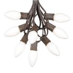 100 C9 Ceramic Christmas Light Set - White - Brown Wire