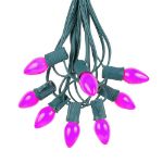 25 Light String Set with Purple Ceramic C7 Bulbs on Green Wire