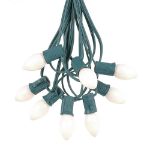 25 Light String Set with White Ceramic C7 Bulbs on Green Wire