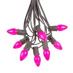 100 C7 String Light Set with Pink Ceramic Bulbs on Brown Wire