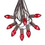 100 C7 String Light Set with Red Bulbs on Brown Wire