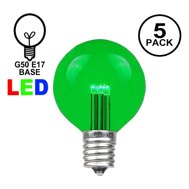 5 Pack Green LED G50 Globe Bulbs