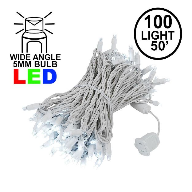 Commercial Grade Wide Angle 100 LED Pure White 50' Long on White Wire
