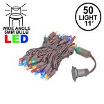 50 LED Multi LED Christmas Lights 11' Long on Brown Wire
