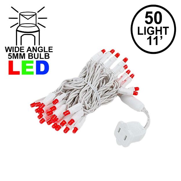 50 LED Red LED Christmas Lights 11' Long on White Wire