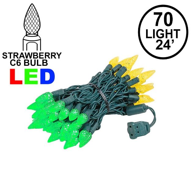 Green and Yellow 70 LED C6 Strawberry Mini Lights Commercial Grade Green Wire