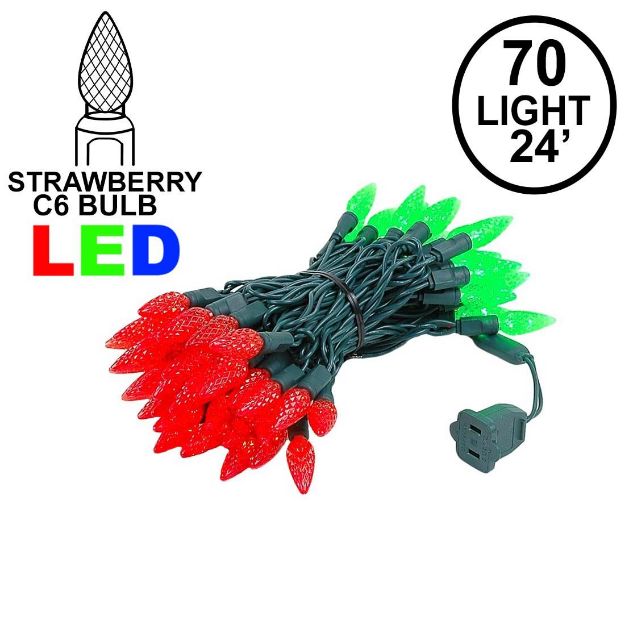 Red and Green 70 LED C6 Strawberry Mini Lights Commercial Grade Green Wire