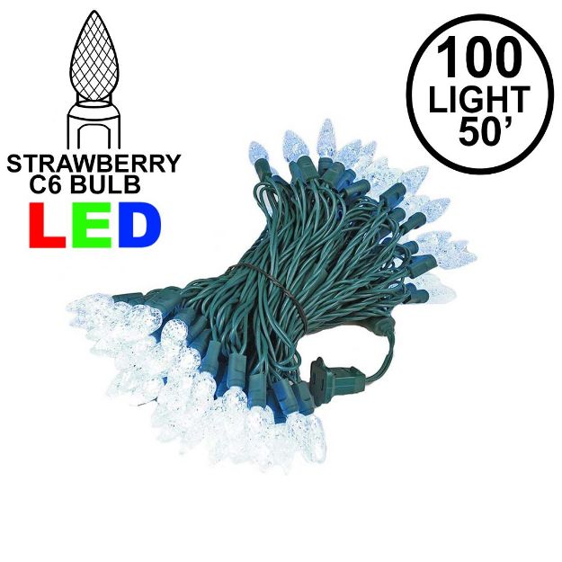 Pure White 100 LED C6 Strawberry Mini Lights Commercial Grade Green Wire