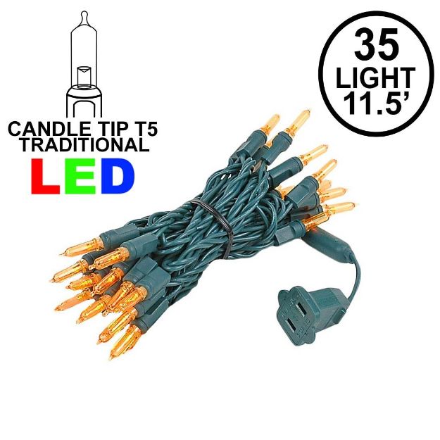 35 Light Traditional T5 Amber Orange LED Mini Lights Green Wire