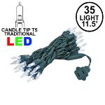 35 Light Traditional T5 Pure White LED Mini Lights Green Wire