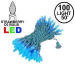 Blue 100 LED C6 Strawberry Mini Lights Commercial Grade Green Wire