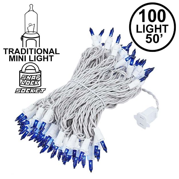 Blue Christmas Mini Lights 100 Light 50 Feet Long on White Wire