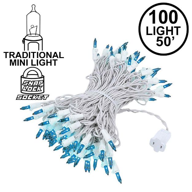 Teal Christmas Mini Lights 100 Light 50 Feet Long on White Wire