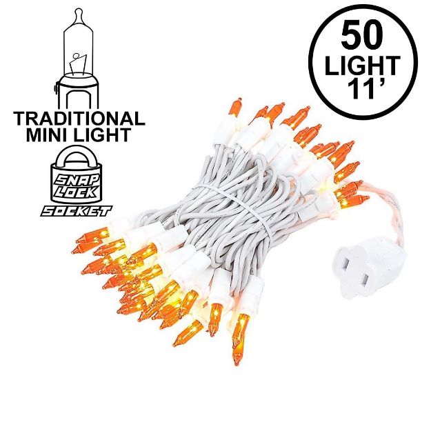 Amber/Orange 50 Light 11' Long White Wire Christmas Mini Lights