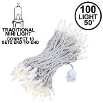 100 Light 50' Long White Wire Christmas Mini Lights Connect 10