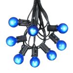 25 G30 Globe Light String Set with Blue Satin Bulbs on Black Wire