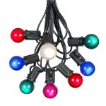 25 G30 Globe Light String Set with Multi Colored Satin Bulbs on Black Wire
