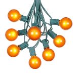 25 G40 Globe String Light Set with Orange Satin Bulbs on Green Wire