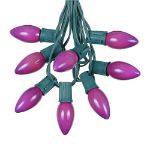 C9 25 Light String Set with Ceramic Purple Bulbs on Green Wire