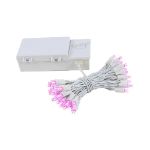 50 LED Battery Operated Lights Pink on White Wire
