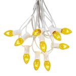 25 Light String Set with Yellow/Gold Transparent C7 Bulbs on White Wire