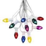 25 Light String Set with Assorted Transparent C7 Bulbs on White Wire 