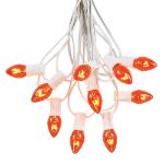 25 Light String Set with Amber/Orange Transparent C7 Bulbs on White Wire