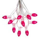 25 Light String Set with Pink Transparent C7 Bulbs on White Wire