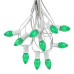 100 C7 String Light Set with Green Ceramic Bulbs on White Wire