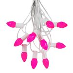 100 C7 String Light Set with Pink Ceramic Bulbs on White Wire