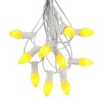 25 Light String Set with Yellow Ceramic C7 Bulbs on White Wire
