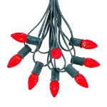 25 Light String Set with Red LED C7 Bulbs on Green Wire