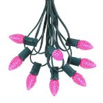 25 Light String Set with Pink LED C7 Bulbs on Green Wire