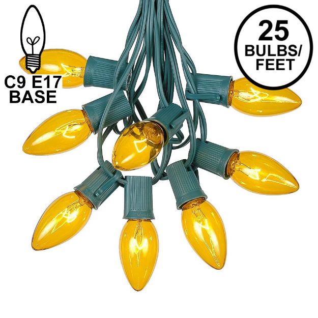 C9 25 Light String Set with Yellow Bulbs on Green Wire