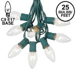 C9 25 Light String Set with Clear Bulbs on Green Wire