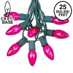 C9 25 Light String Set with Pink Bulbs on Green Wire