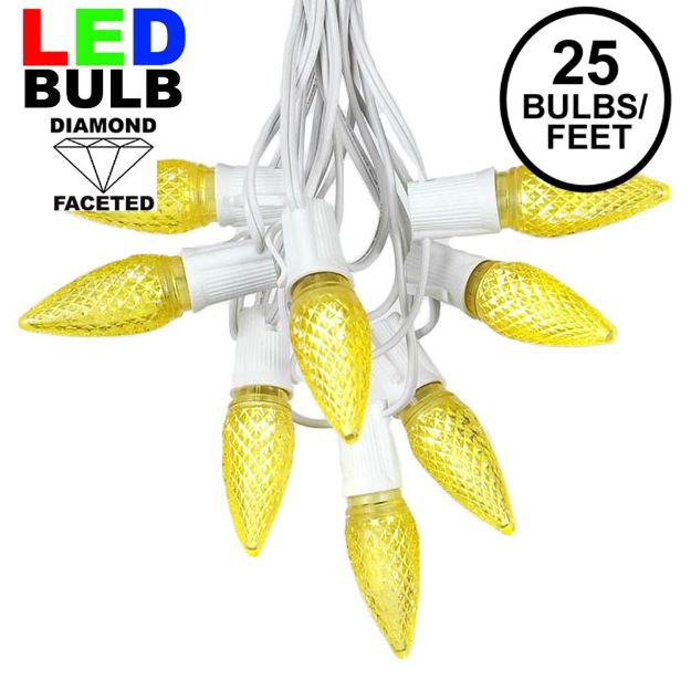 25 Light String Set with Yellow LED C9 Bulbs on White Wire