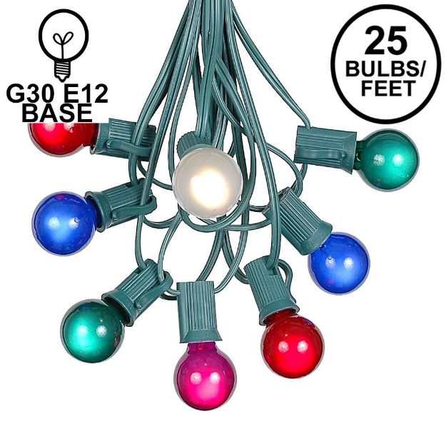 25 G30 Globe Light String Set with Multi Satin Bulbs on Green Wire