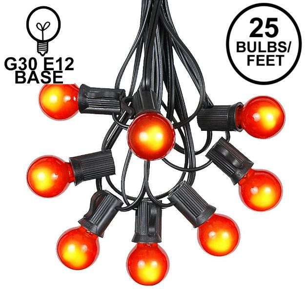 25 G30 Globe Light String Set with Orange Satin Bulbs on Black Wire